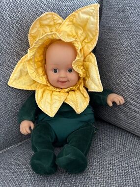 Vintage Anne Geddes Baby Sunflower Plush Doll - 9" Beanbag Collectible